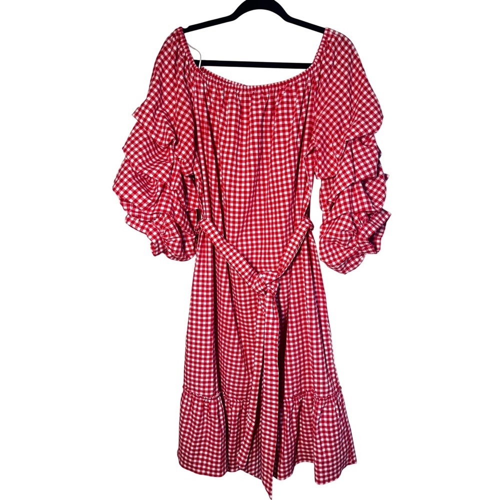 Red Gingham Ruffle Sleeve Midi Dress XXL Cottagecore Picnic Summer Who What Wear